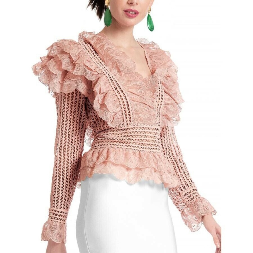 GRACIA NWT! Pink Ruffle Crochet Top